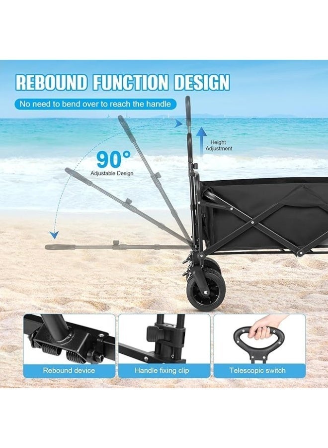 ZAICA Heavy Duty Shopping Trolley Folding Multi-Functional Portable Utility Wagon Beach Trolley with Storage Basket Outdoor Camping Garden Cart with Adjustable Handle (ALL TERRAIN WIDE WHEELS - BLACK) - Image 2